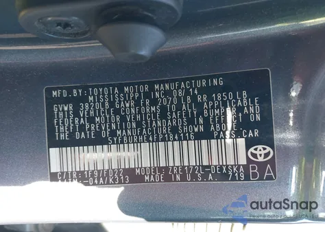 2015 Toyota Corolla S Plus из США, поврежденный, VIN 5YFBURHE4FP184116